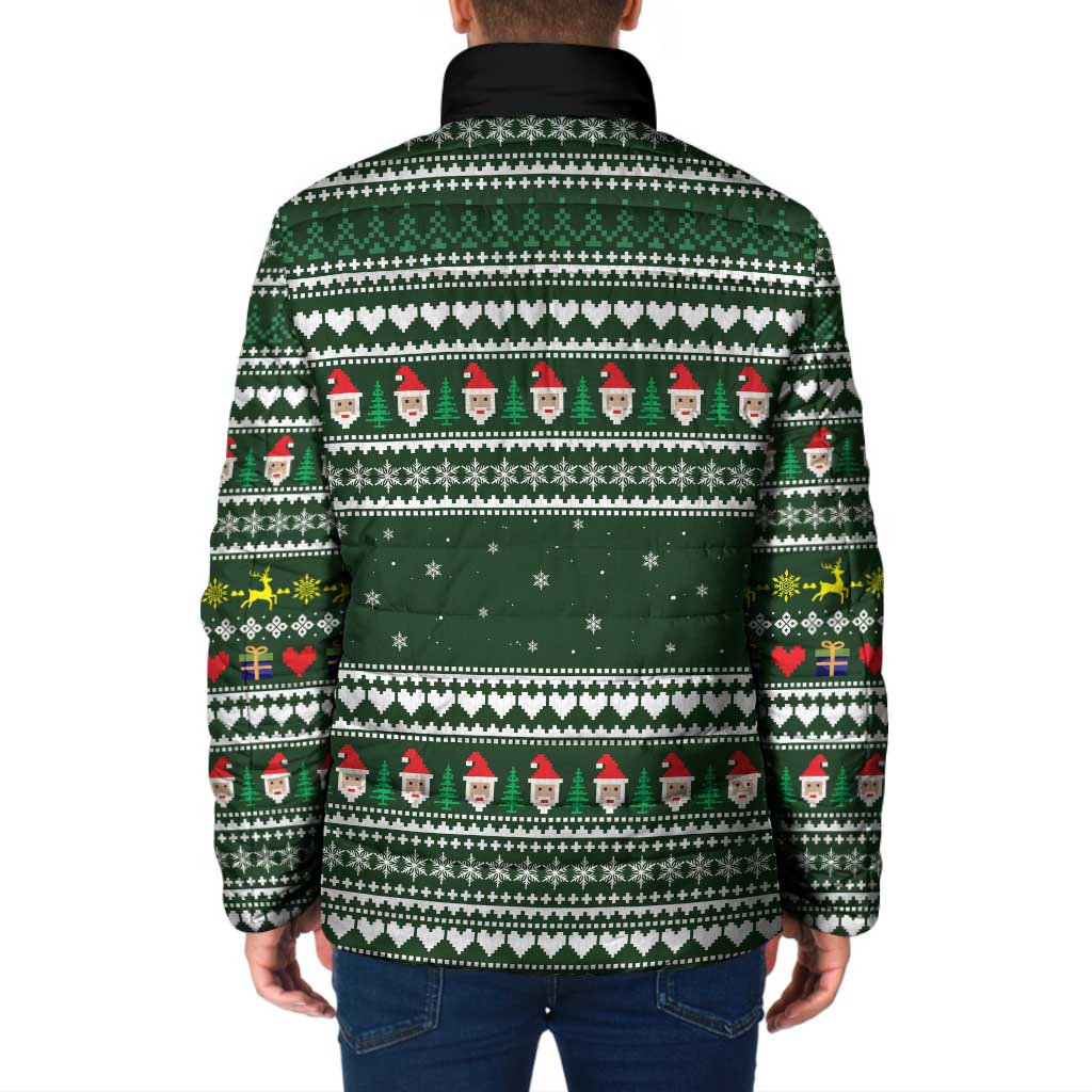 Sloth Christmas Padded Jacket with Santa Hat, Presents, and Festive Pattern - Wonder Print Shop