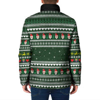 Sloth Christmas Padded Jacket with Santa Hat, Presents, and Festive Pattern - Wonder Print Shop