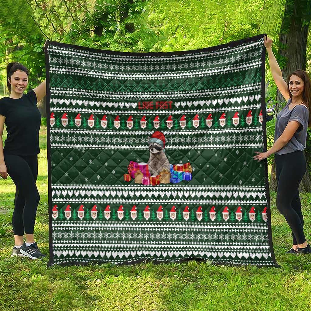 Sloth Christmas Quilt with Santa Hat, Presents, and Festive Pattern - Wonder Print Shop