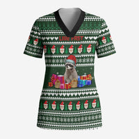 Sloth Christmas Scrub Top with Santa Hat, Presents, and Festive Pattern - Wonder Print Shop