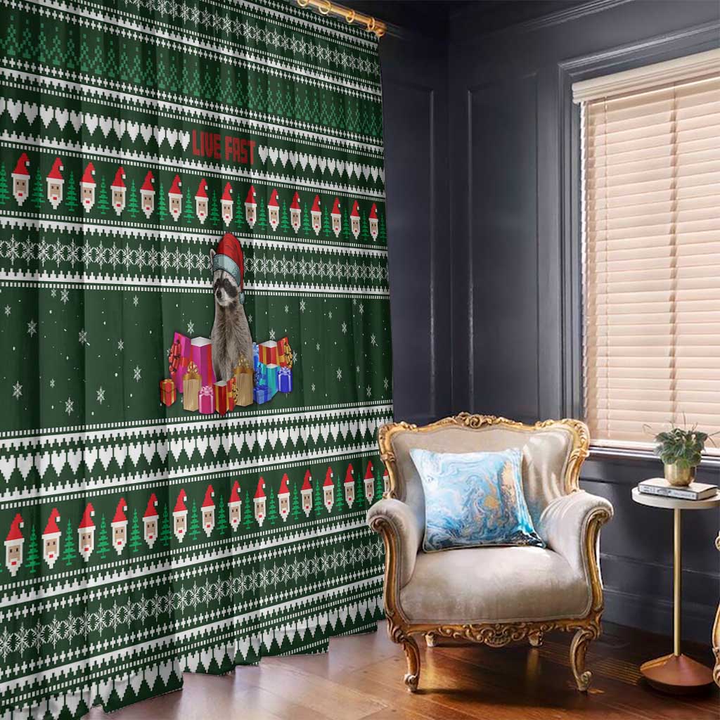 Sloth Christmas Window Curtain with Santa Hat, Presents, and Festive Pattern - Wonder Print Shop