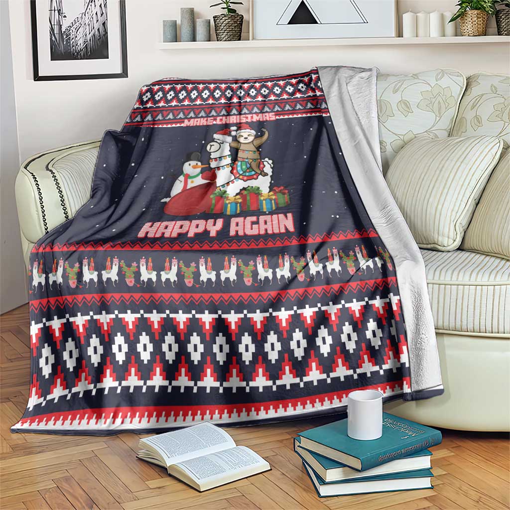 Llama and Snowman Blanket with Gifts and Nordic Pattern - Wonder Print Shop