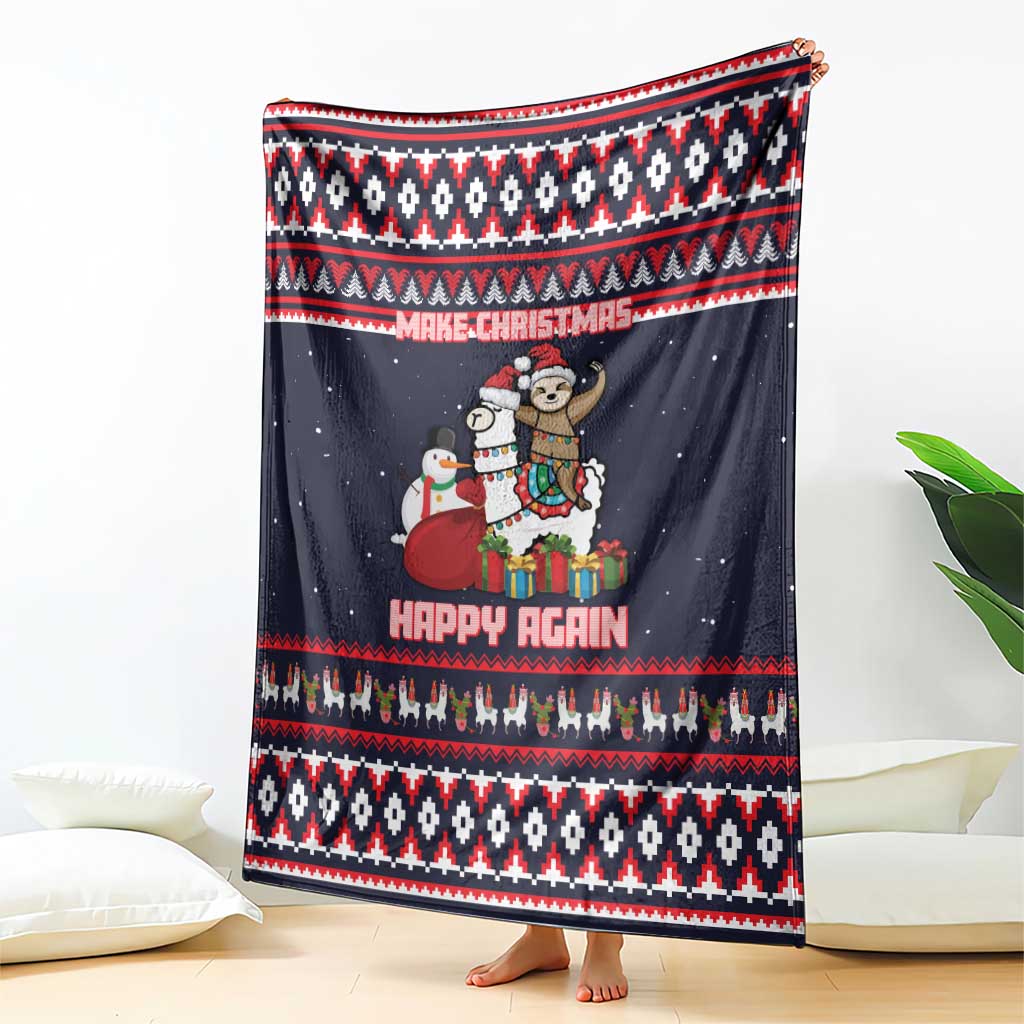 Llama and Snowman Blanket with Gifts and Nordic Pattern - Wonder Print Shop
