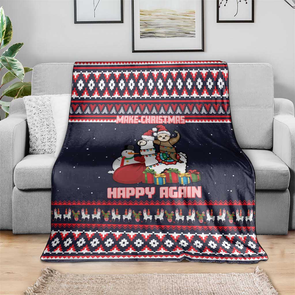 Llama and Snowman Blanket with Gifts and Nordic Pattern - Wonder Print Shop