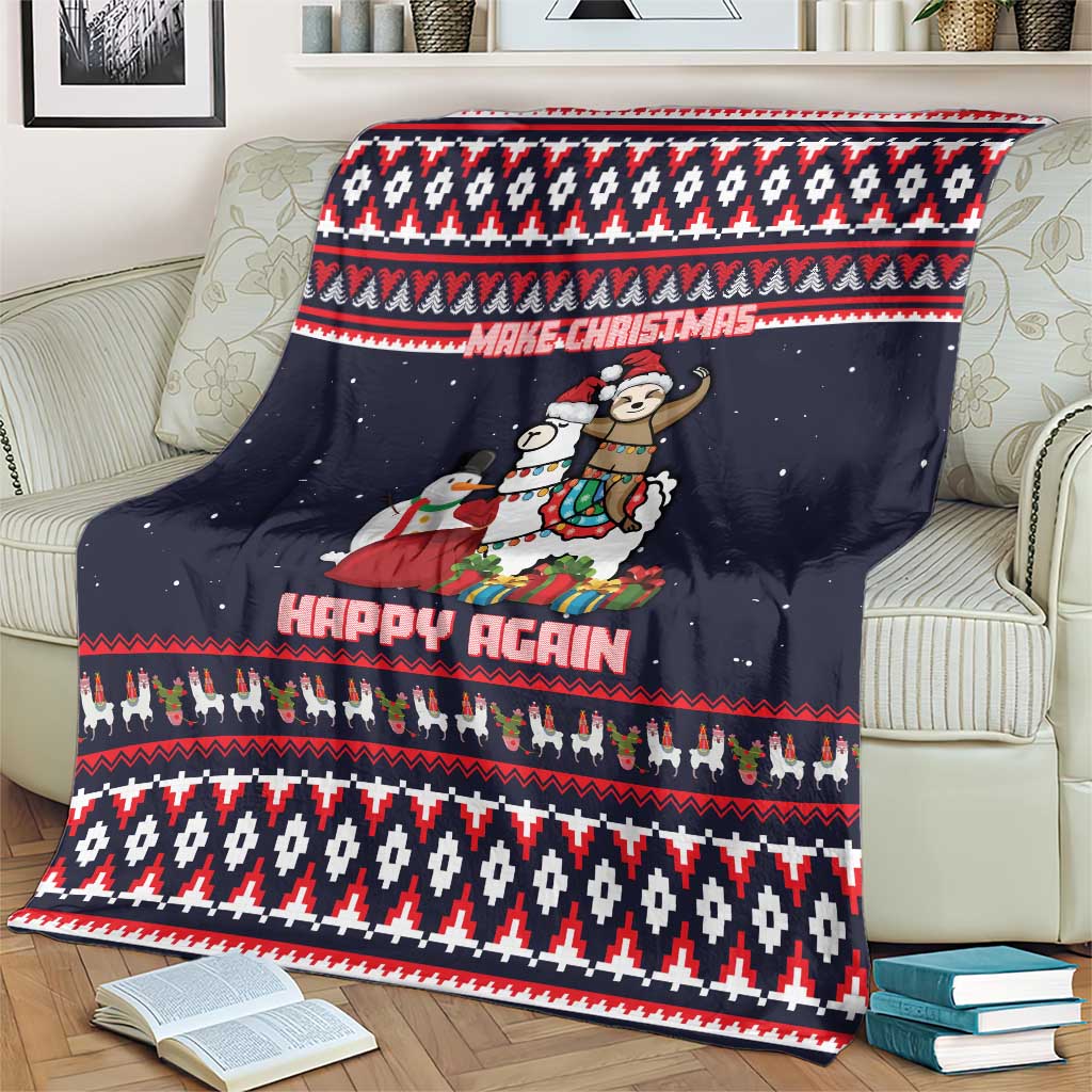 Llama and Snowman Blanket with Gifts and Nordic Pattern - Wonder Print Shop