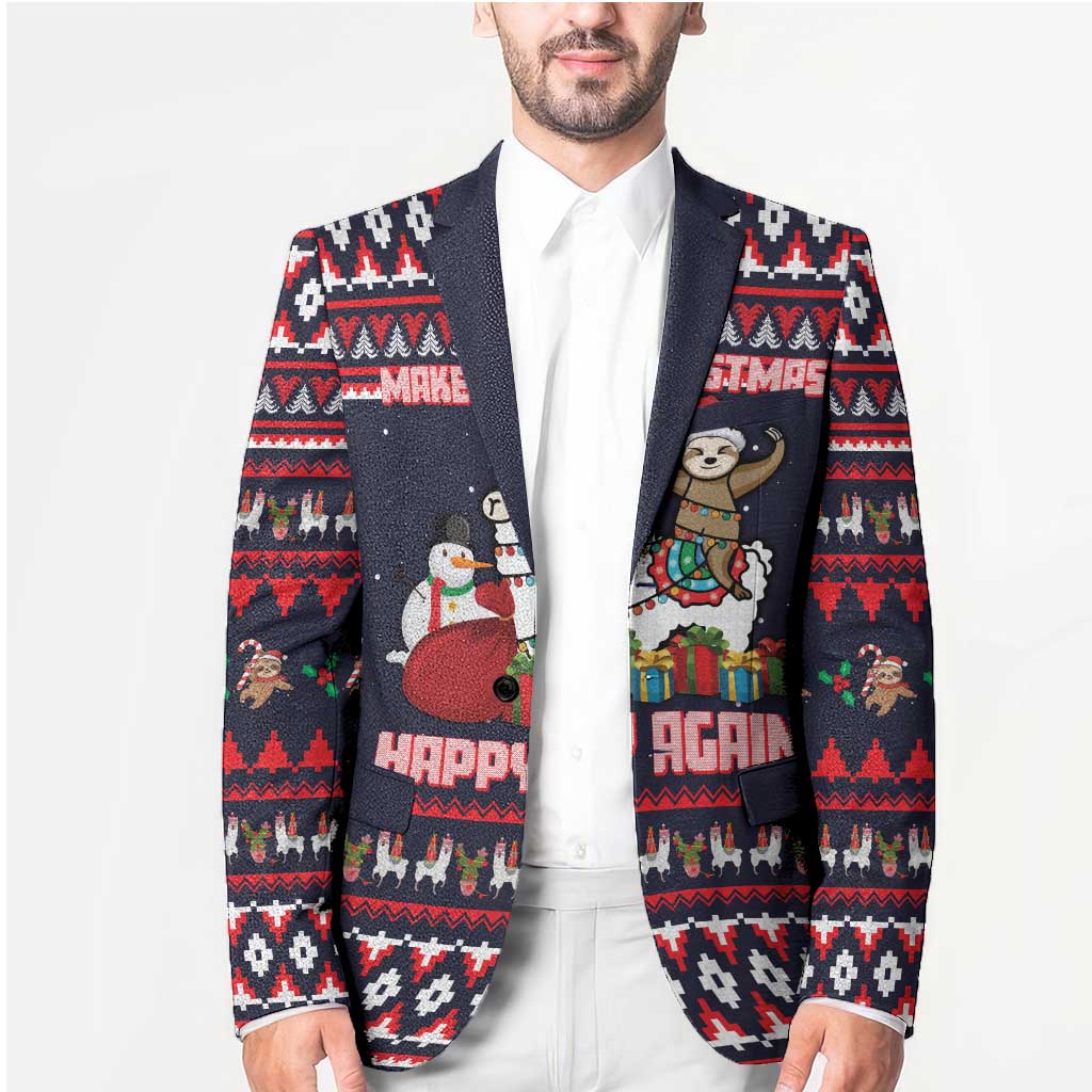 Llama and Snowman Blazer with Gifts and Nordic Pattern - Wonder Print Shop