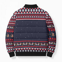 Llama and Snowman Bomber Puffer Jacket with Gifts and Nordic Pattern - Wonder Print Shop