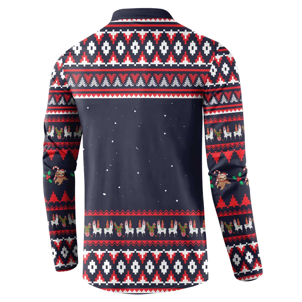 Llama and Snowman Button Sweatshirt with Gifts and Nordic Pattern - Wonder Print Shop