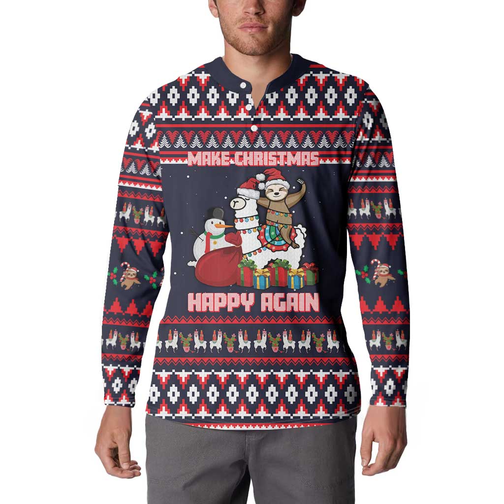 Llama and Snowman Button Sweatshirt with Gifts and Nordic Pattern - Wonder Print Shop