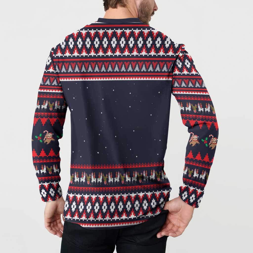 Llama and Snowman Button Sweatshirt with Gifts and Nordic Pattern - Wonder Print Shop
