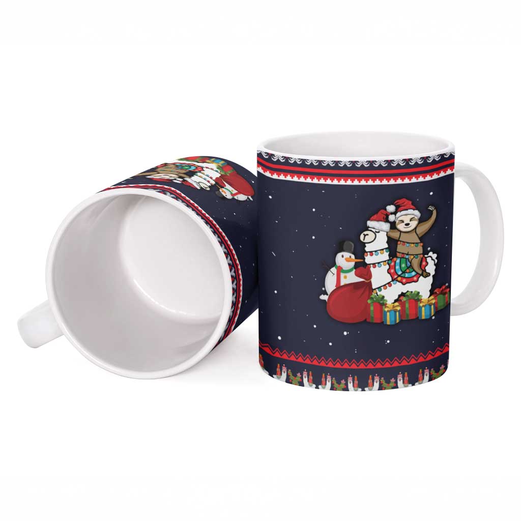 Llama and Snowman Ceramic Mug with Gifts and Nordic Pattern - Wonder Print Shop
