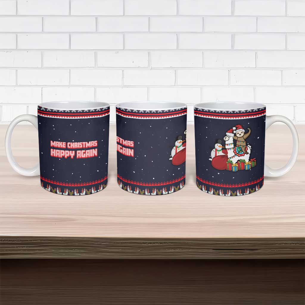 Llama and Snowman Ceramic Mug with Gifts and Nordic Pattern - Wonder Print Shop