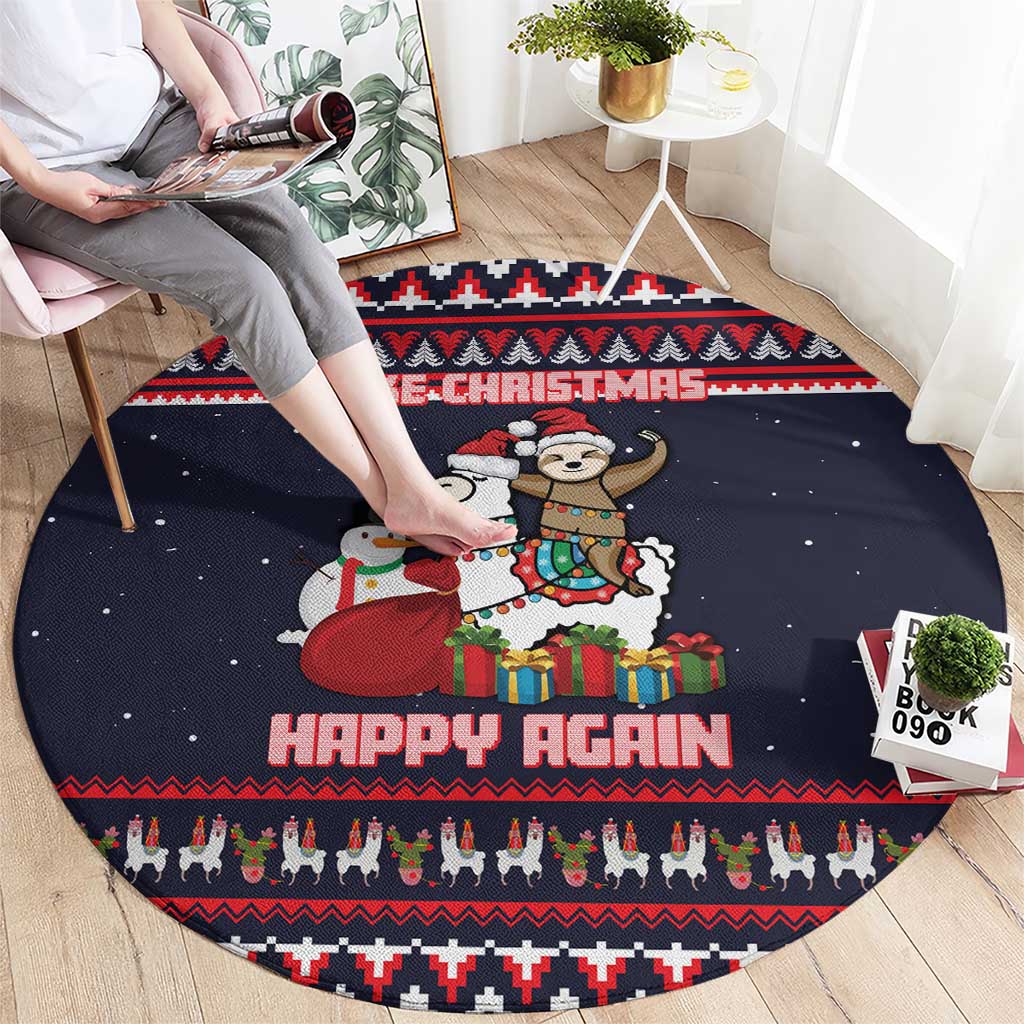 Llama and Snowman Round Carpet with Gifts and Nordic Pattern - Wonder Print Shop