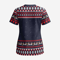 Llama and Snowman Scrub Top with Gifts and Nordic Pattern - Wonder Print Shop