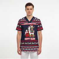 Llama and Snowman Scrub Top with Gifts and Nordic Pattern - Wonder Print Shop