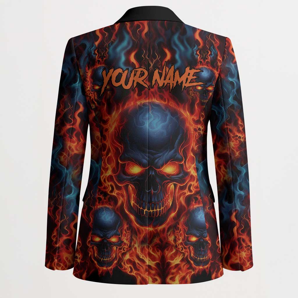 Custom Flaming Skull Bowling Blazer with Fiery Pins and Intense Red Blue Flame Pattern - Wonder Print Shop