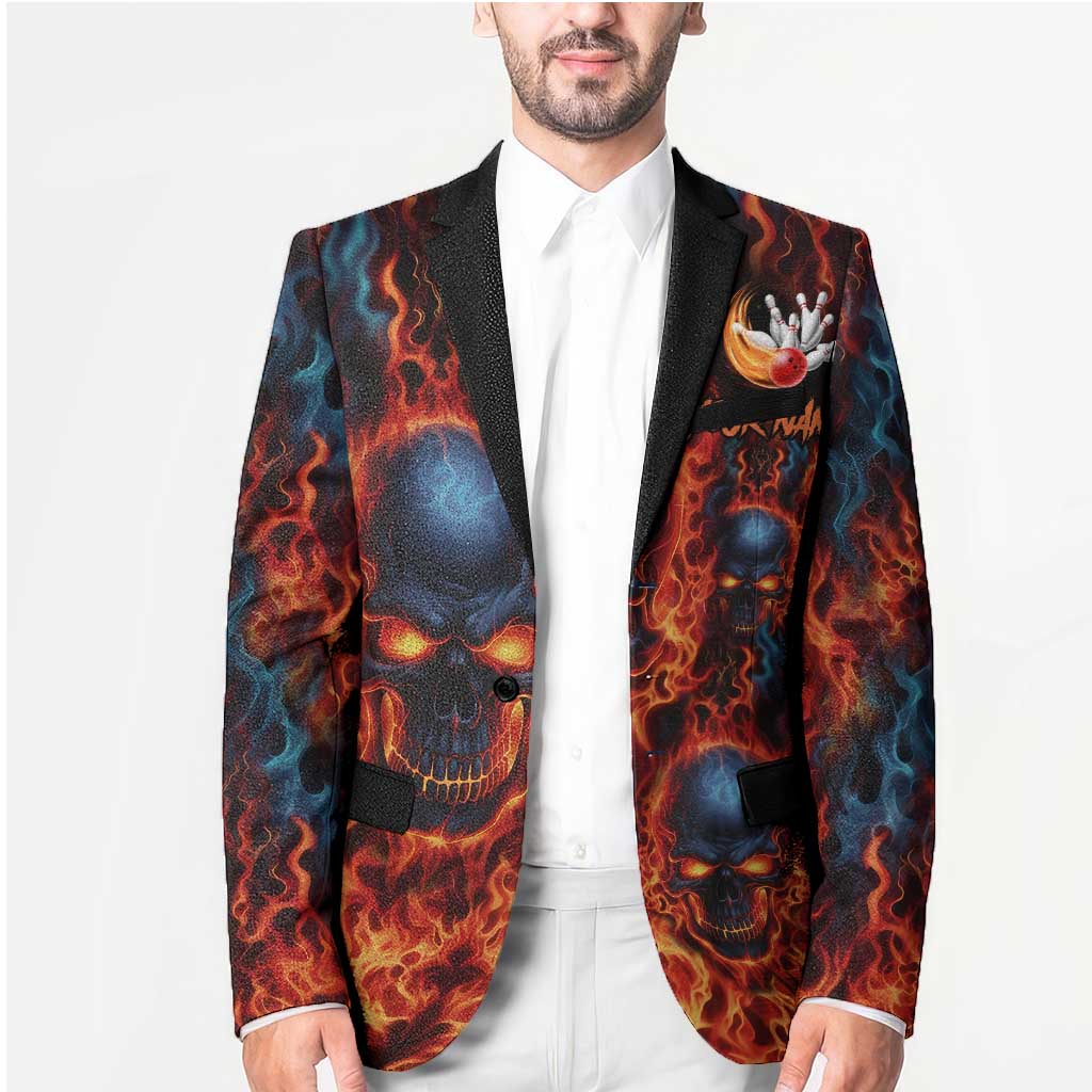 Custom Flaming Skull Bowling Blazer with Fiery Pins and Intense Red Blue Flame Pattern - Wonder Print Shop