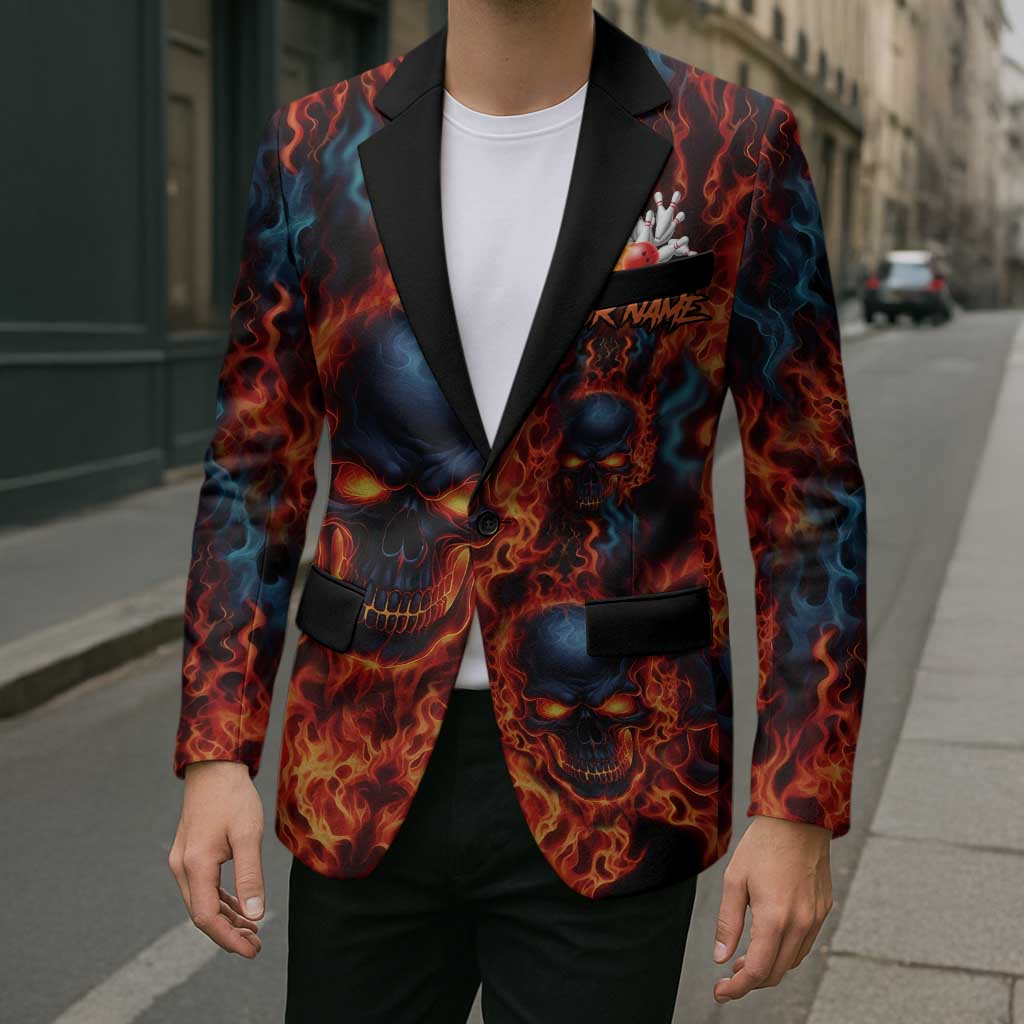 Custom Flaming Skull Bowling Blazer with Fiery Pins and Intense Red Blue Flame Pattern - Wonder Print Shop