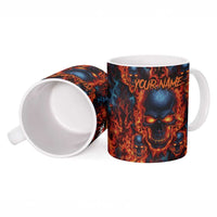 Custom Flaming Skull Bowling Ceramic Mug with Fiery Pins and Intense Red Blue Flame Pattern - Wonder Print Shop