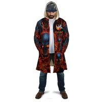 Custom Flaming Skull Bowling Cloak with Fiery Pins and Intense Red Blue Flame Pattern - Wonder Print Shop