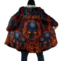 Custom Flaming Skull Bowling Cloak with Fiery Pins and Intense Red Blue Flame Pattern - Wonder Print Shop