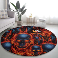 Custom Flaming Skull Bowling Round Carpet with Fiery Pins and Intense Red Blue Flame Pattern - Wonder Print Shop