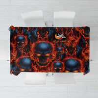 Custom Flaming Skull Bowling Tablecloth with Fiery Pins and Intense Red Blue Flame Pattern - Wonder Print Shop