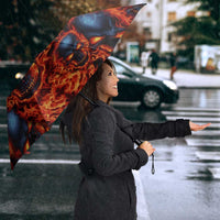 Custom Flaming Skull Bowling Umbrella with Fiery Pins and Intense Red Blue Flame Pattern - Wonder Print Shop