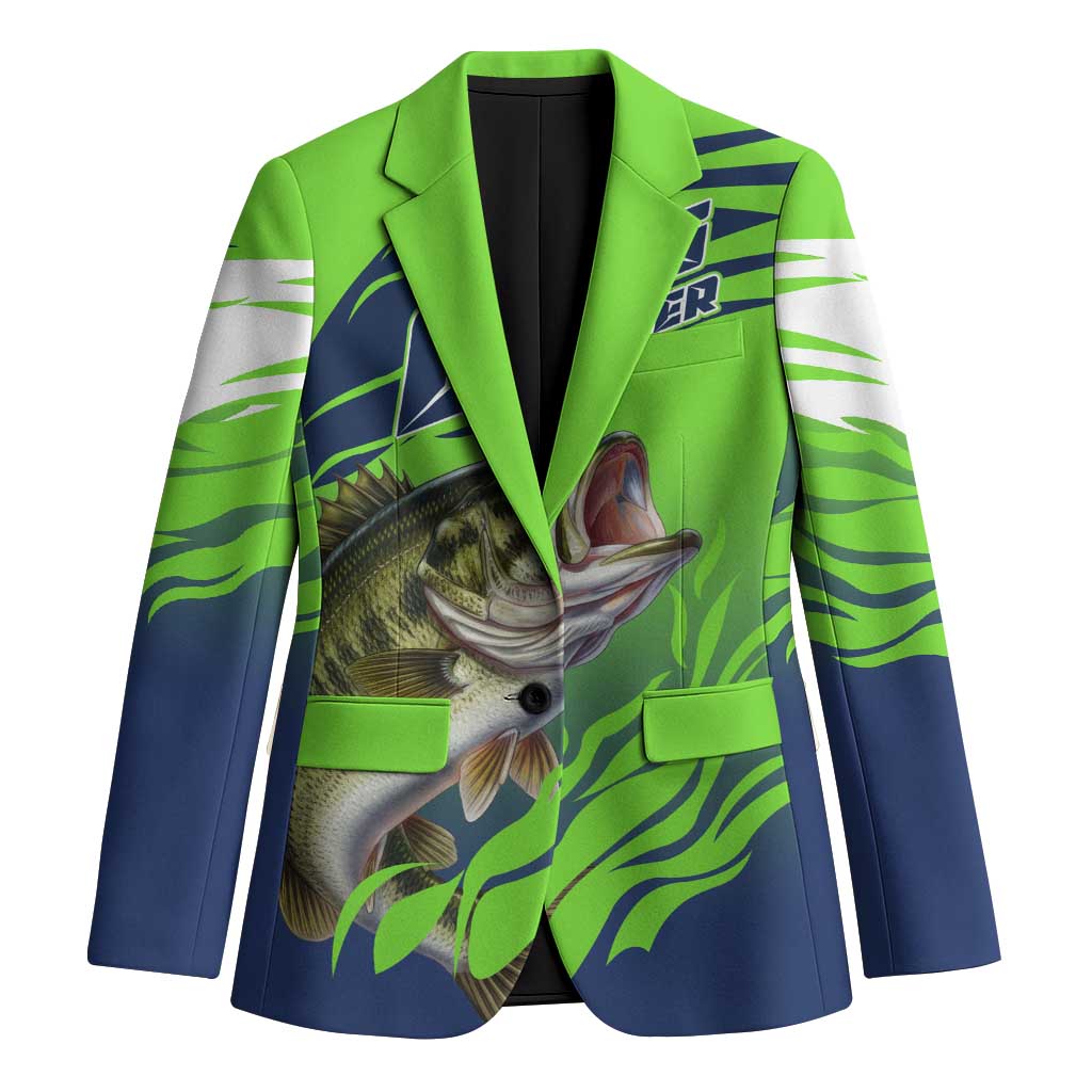 Bass Master Fishing Blazer with Jumping Largemouth Bass and Green Wave Pattern - Wonder Print Shop