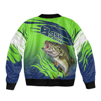 Bass Master Fishing Bomber Jacket with Jumping Largemouth Bass and Green Wave Pattern - Wonder Print Shop