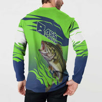 Bass Master Fishing Button Sweatshirt with Jumping Largemouth Bass and Green Wave Pattern - Wonder Print Shop
