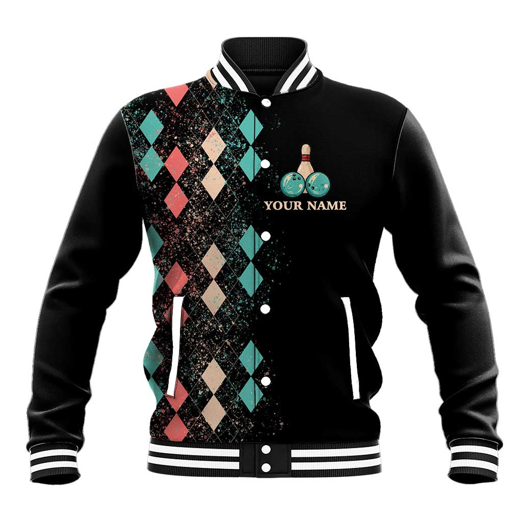 Custom Bowling Balls Baseball Jacket with Does This Shirt Make My Balls Look Big Quote and Retro Argyle Pattern - Wonder Print Shop