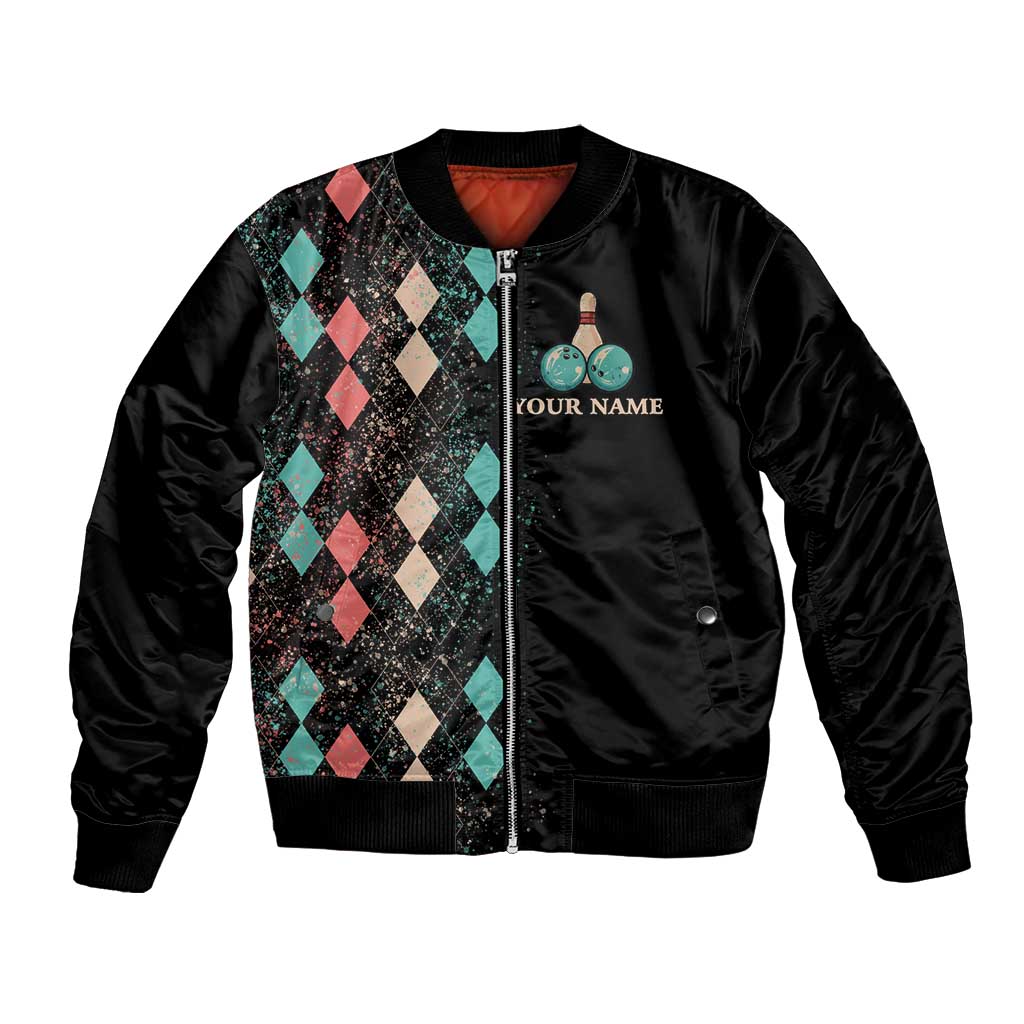 Custom Bowling Balls Bomber Jacket with Does This Shirt Make My Balls Look Big Quote and Retro Argyle Pattern - Wonder Print Shop
