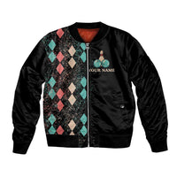 Custom Bowling Balls Bomber Jacket with Does This Shirt Make My Balls Look Big Quote and Retro Argyle Pattern - Wonder Print Shop
