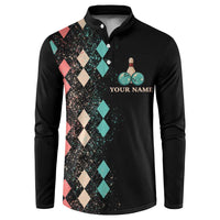 Custom Bowling Balls Button Sweatshirt with Does This Shirt Make My Balls Look Big Quote and Retro Argyle Pattern - Wonder Print Shop