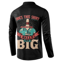 Custom Bowling Balls Button Sweatshirt with Does This Shirt Make My Balls Look Big Quote and Retro Argyle Pattern - Wonder Print Shop