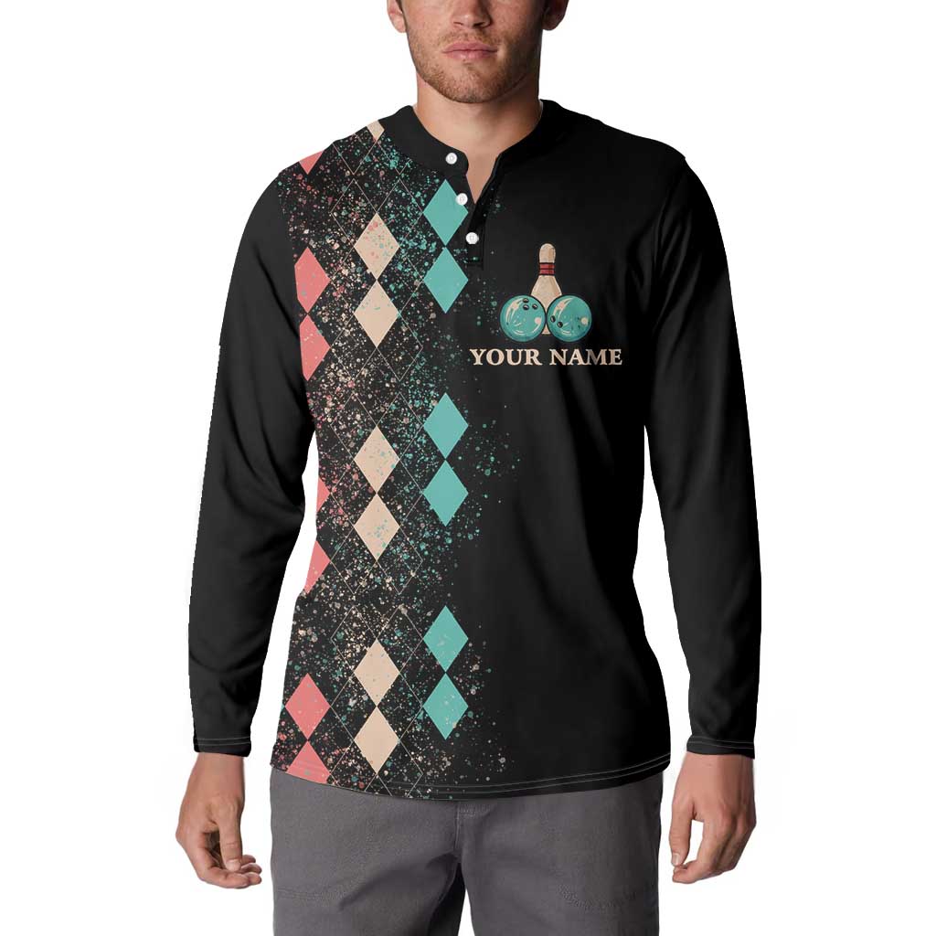 Custom Bowling Balls Button Sweatshirt with Does This Shirt Make My Balls Look Big Quote and Retro Argyle Pattern - Wonder Print Shop
