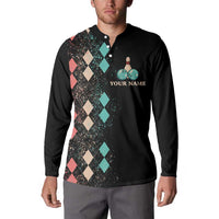Custom Bowling Balls Button Sweatshirt with Does This Shirt Make My Balls Look Big Quote and Retro Argyle Pattern - Wonder Print Shop