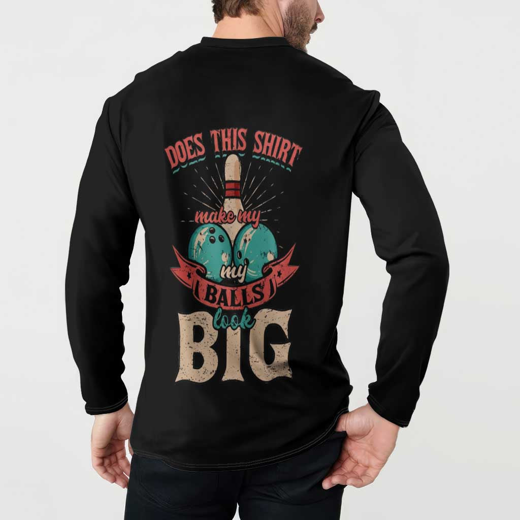 Custom Bowling Balls Button Sweatshirt with Does This Shirt Make My Balls Look Big Quote and Retro Argyle Pattern - Wonder Print Shop
