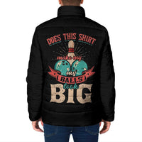 Custom Bowling Balls Padded Jacket with Does This Shirt Make My Balls Look Big Quote and Retro Argyle Pattern - Wonder Print Shop