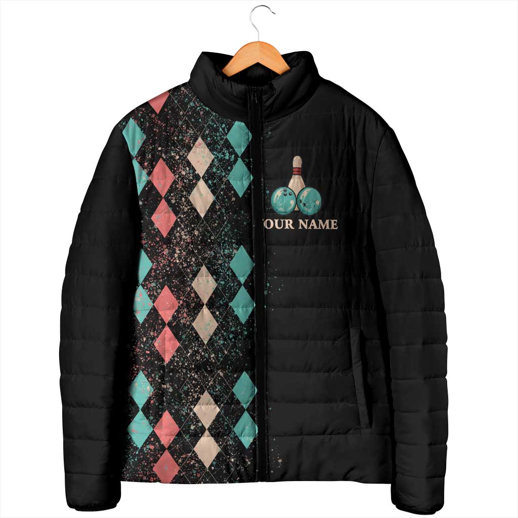 Custom Bowling Balls Padded Jacket with Does This Shirt Make My Balls Look Big Quote and Retro Argyle Pattern - Wonder Print Shop