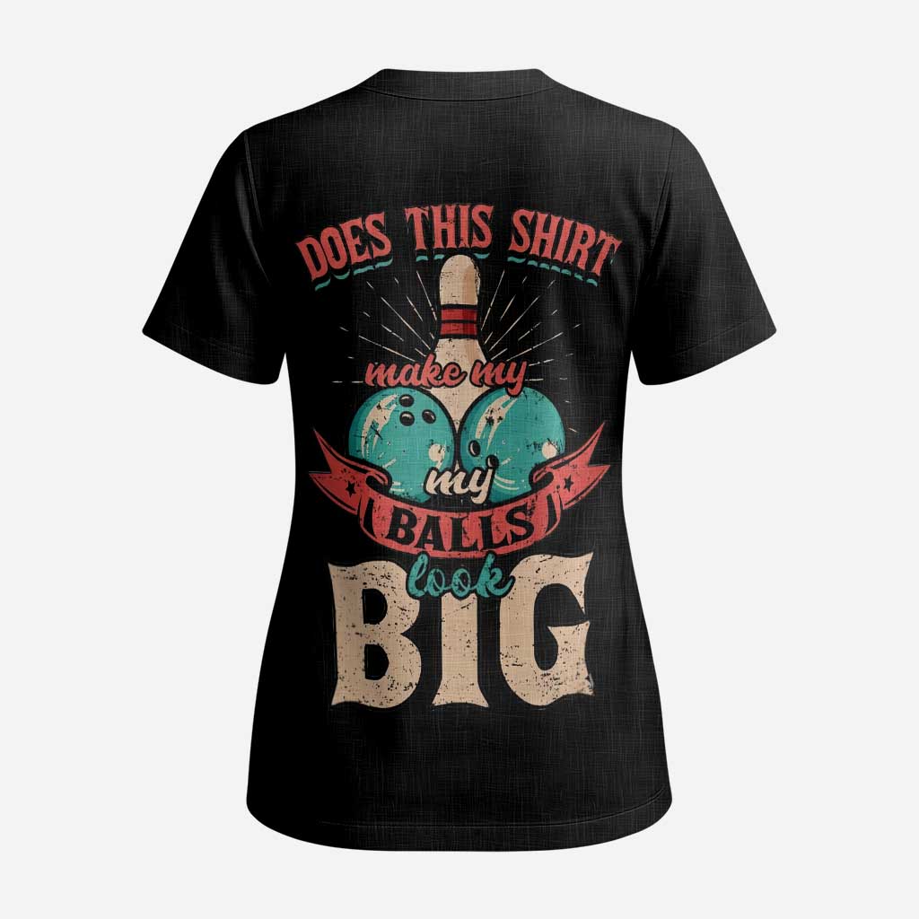 Custom Bowling Balls Scrub Top with Does This Shirt Make My Balls Look Big Quote and Retro Argyle Pattern - Wonder Print Shop