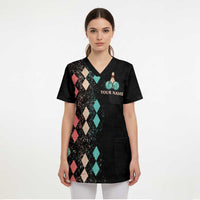 Custom Bowling Balls Scrub Top with Does This Shirt Make My Balls Look Big Quote and Retro Argyle Pattern - Wonder Print Shop