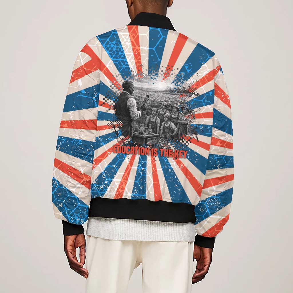 George Washington Carver Bomber Jacket with Science Teaching Scene, Education Is the Key Quote - Wonder Print Shop