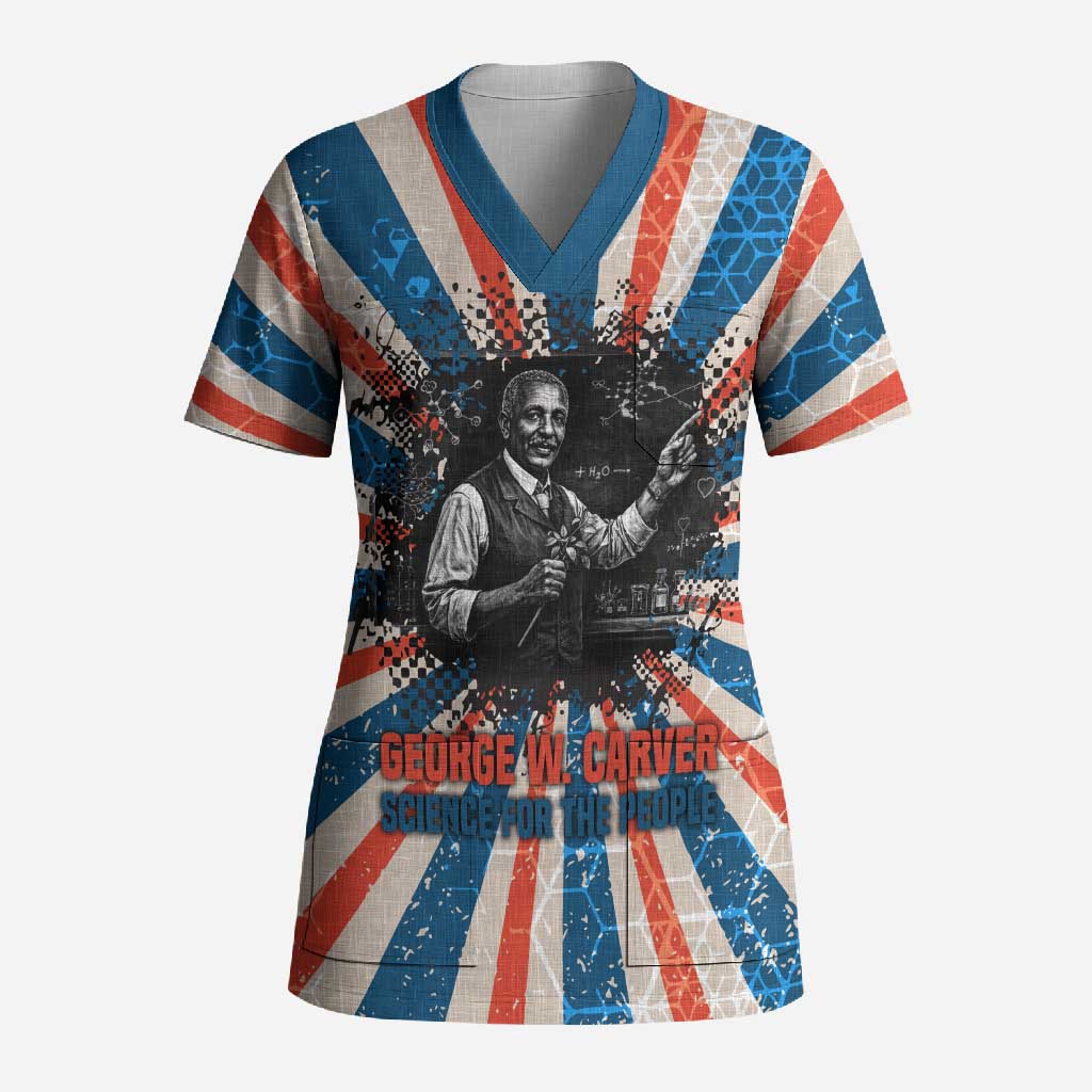 George Washington Carver Scrub Top with Science Teaching Scene, Education Is the Key Quote - Wonder Print Shop