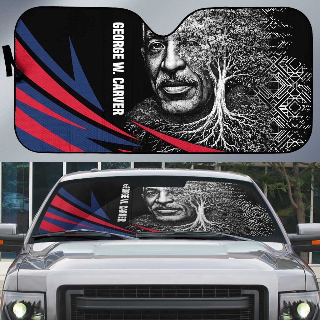 George Washington Carver Auto Sun Shade with Tree Portrait Illustration, Nature Is the Greatest Teacher Quote - Wonder Print Shop