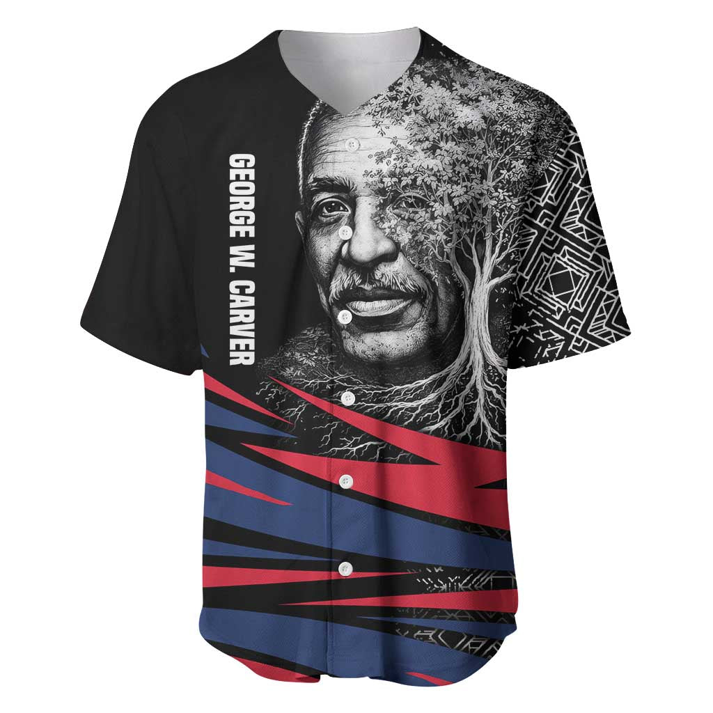 George Washington Carver Baseball Jersey with Tree Portrait Illustration, Nature Is the Greatest Teacher Quote - Wonder Print Shop