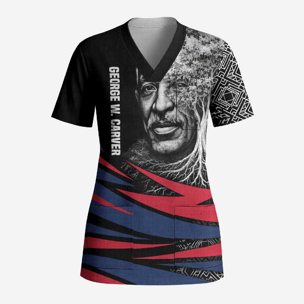 George Washington Carver Scrub Top with Tree Portrait Illustration, Nature Is the Greatest Teacher Quote - Wonder Print Shop