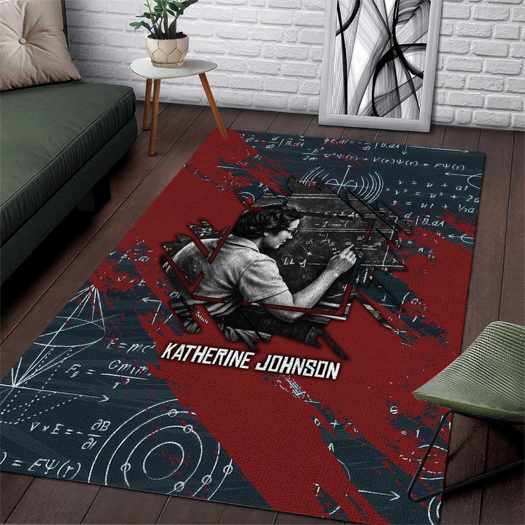Katherine Johnson Area Rug with Chalkboard Math Scene, Verify the Numbers Quote and Space Orbit - Wonder Print Shop
