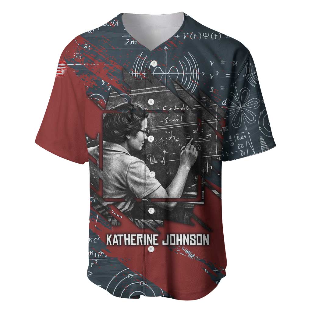 Katherine Johnson Baseball Jersey with Chalkboard Math Scene, Verify the Numbers Quote and Space Orbit - Wonder Print Shop